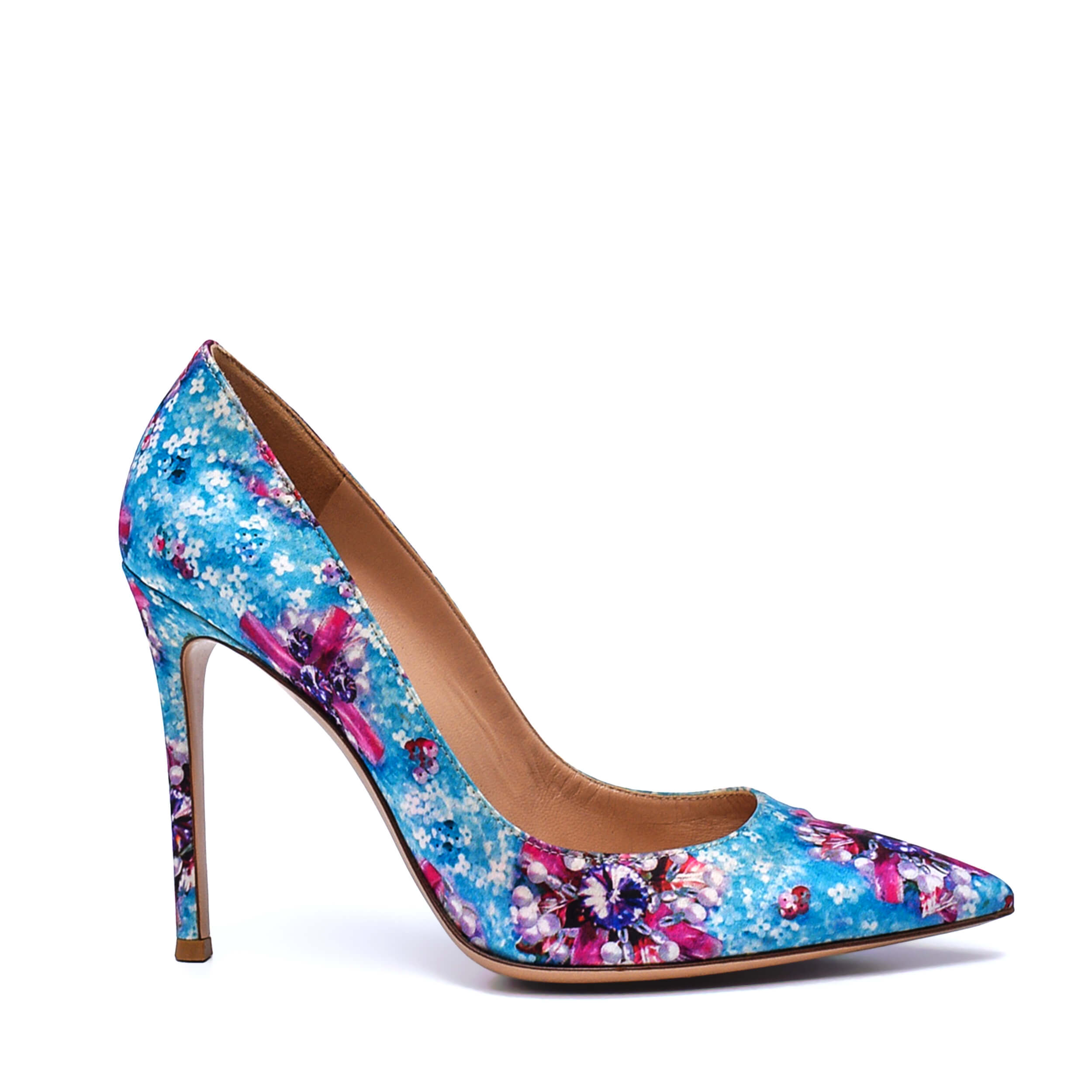 Gianvito Rossi - Blue Floral Print Fabric Lisa Ponker Pumps /38.5